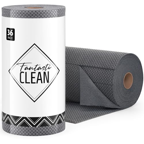 Fantasticlean Large Tear-Away Microfiber Cleaning Cloth Roll - 18'' by 12'', 36 Sheets, Thick Dish Cloths, Super Absorbent Reusable Kitchen Towels (DimGrey) 36 Pack-Grey