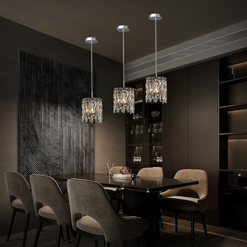 Image of Modern Chrome Crystal Pendant Lights for Kitchen Island Set of 3