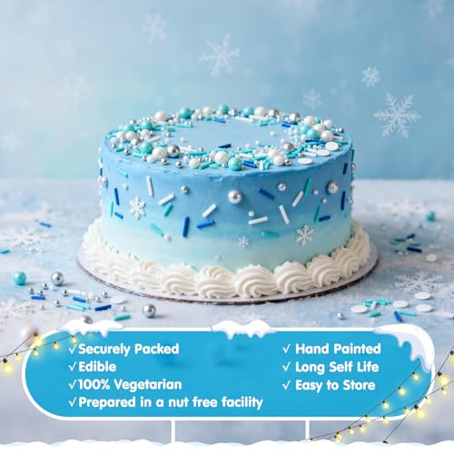 Image of Edible Blue Silver White Sprinkles,Winter Jimmies Pearls Mix,130g /4.58oz,Perfect for Cake Decorations,Cake and Cupcake Sprinkles with Assorted Shapes and Sizes for Parties Baking,Ice Cream,Cookies,Cupcake Topper,Baby Shower Party Decorating Supplies
