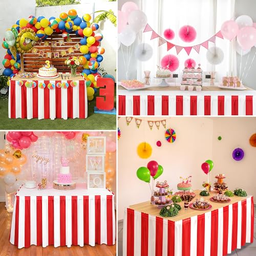 Fovths 4 Packs Red and White Striped Table Skirt Circus Table Skirt Carnival Theme Party Decorations Circus Tables Decorations for Concession Stand Holiday Party Supplies, 14 ft x 30 inch by Fovths - Image 7