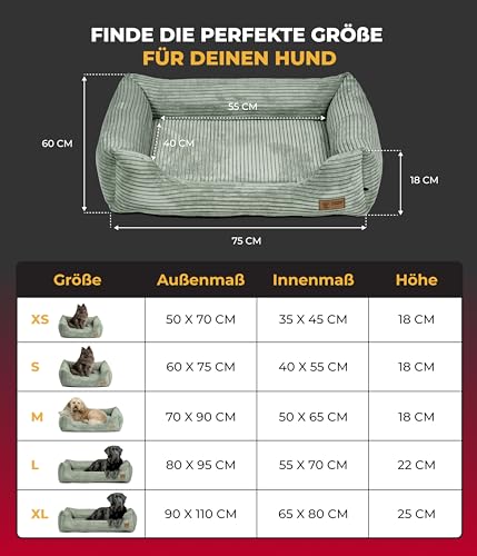 HS-Hundebett® Kuschelbett Deluxe Cord S (60x75 cm) – Orthopädisches Hundebett Grün für mittelgroße Hunde – Memory Foam, waschbar, rutschfest – Made in Germany