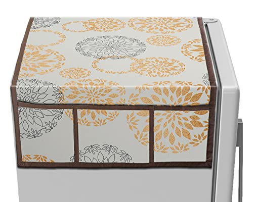 Image of Heart Home Rangoli Printed PVC Fridge Top Cover with 6 Utility Side Pockets (White)