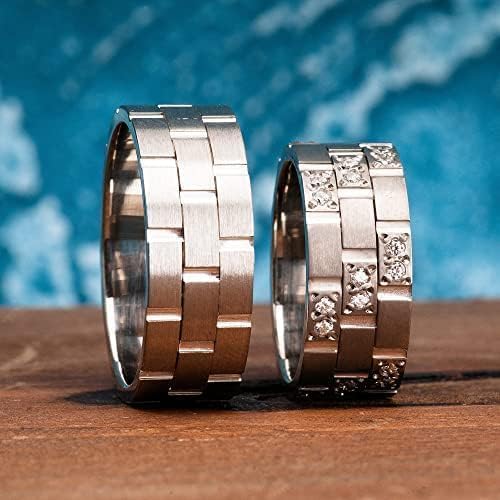 Ehering-Set Silber Paar Passendes Ehering-Set Personalisierter Mann und Frau Ehering-Sets aus 925er Sterlingsilber mit Zirkonia