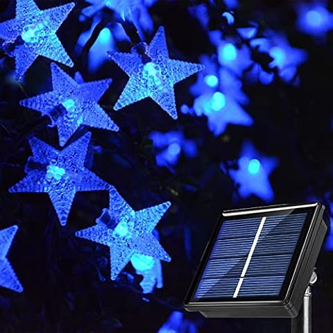 Windpnn Solar String Lights 30.6 ft 50 LED Outdoors Solar Powered Star String Lights Waterproof Led Garden Decorative Fairy Christmas Lights for Garden, Patio Home Wedding Party (Blue) Cover