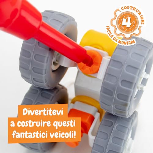 Science4you Primo Kit di Costruzioni Meccanica - Blocchi Costruzioni per Bambini, 100+ Parti et 4 Véhicules: Trattore Giocattolo, Camion da Construire e Altro, Regalo per Bambino e Bambina 4+ Anni - Lego - Immagine 3