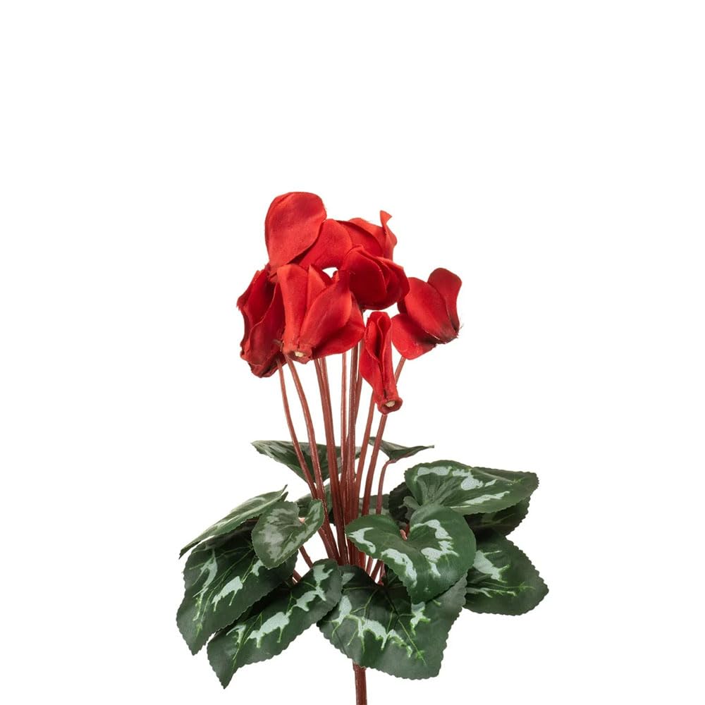 FloristryWarehouse Faux Silk Cyclamen Bush 8 Flower Heads With Leaves 30cm/12 Inches Red