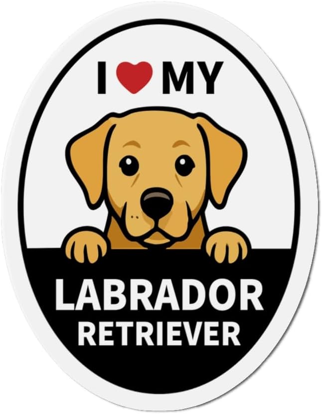 I Love My Dog Breed Oval Car Magnet - Removable Outdoor Magnet Sign for Steel Vehicle Panels - Labrador Retriever