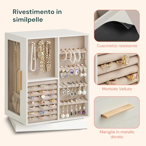 Boîte à bijoux rotative en MDF et velours Avilia avec 5 tiroirs pour rangement