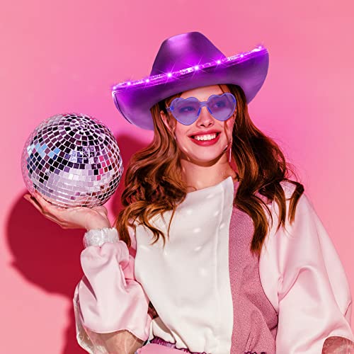 Zhanmai 8 Pieces Cowboy Hat Led Light Up Hat And Heart Sunglasses Sparkly Space Cowgirl Hat For Women Girls Halloween Costume (Purple) #TOP2