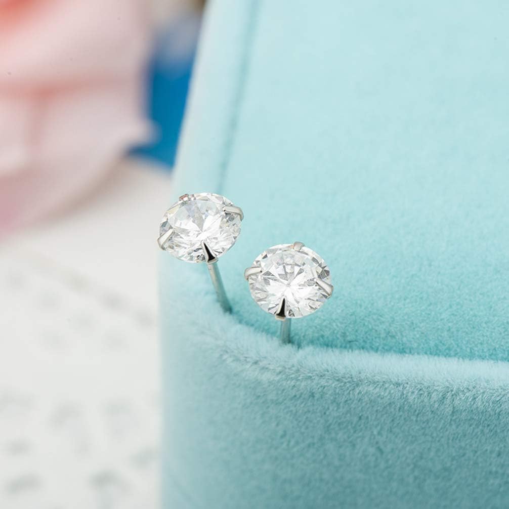 TTVOVO 925 Sterling Silver Stud Earrings Princess Cut Cubic Zirconia Sparkling Simulated CZ Diamond Earrings for Women Men Round 4 Prong Ear Studs Piercing Earrings Hypoallergenic Jewelry Gifts, 8MM - Image 5