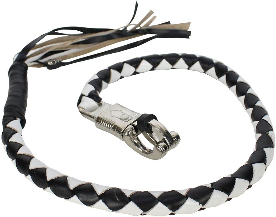 オートバイ Get Back Whips 長さ36インチ 異なる色の本革製 (ブラック&amp;ホワイト)