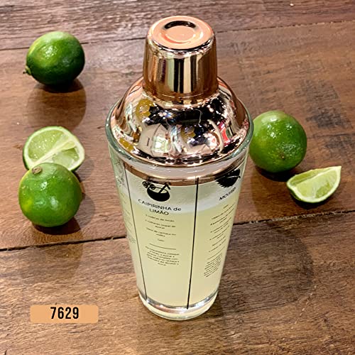 Lyor Coimbra Coqueteleira de Vidro com Tampa de Aço Inox, Transparente (Rosé), 420 ml