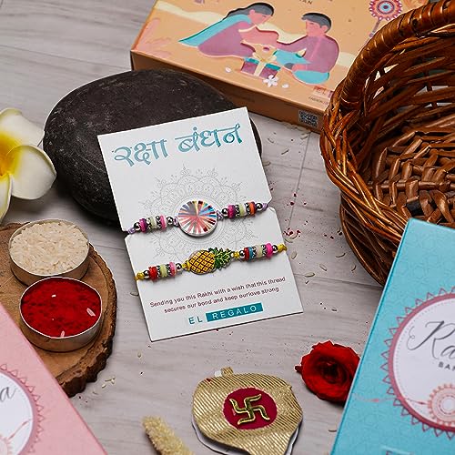 Image of El Regalo 2 PCs Cute Rakhis Set for Kids - Beautiful 2 Kids Rakhis Set for Girls & Boys with Roli Chawal, Message Card in Rakhi Gift Box for Little Brother /Niece /Nephew