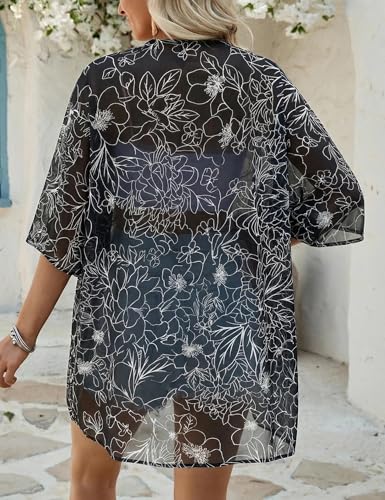Image of Chunoy Women Floral Beach Wear Cover Up Chiffon Kimono Cardigan Open Front Blouse Beach Resort Wear for Swimwear 2026