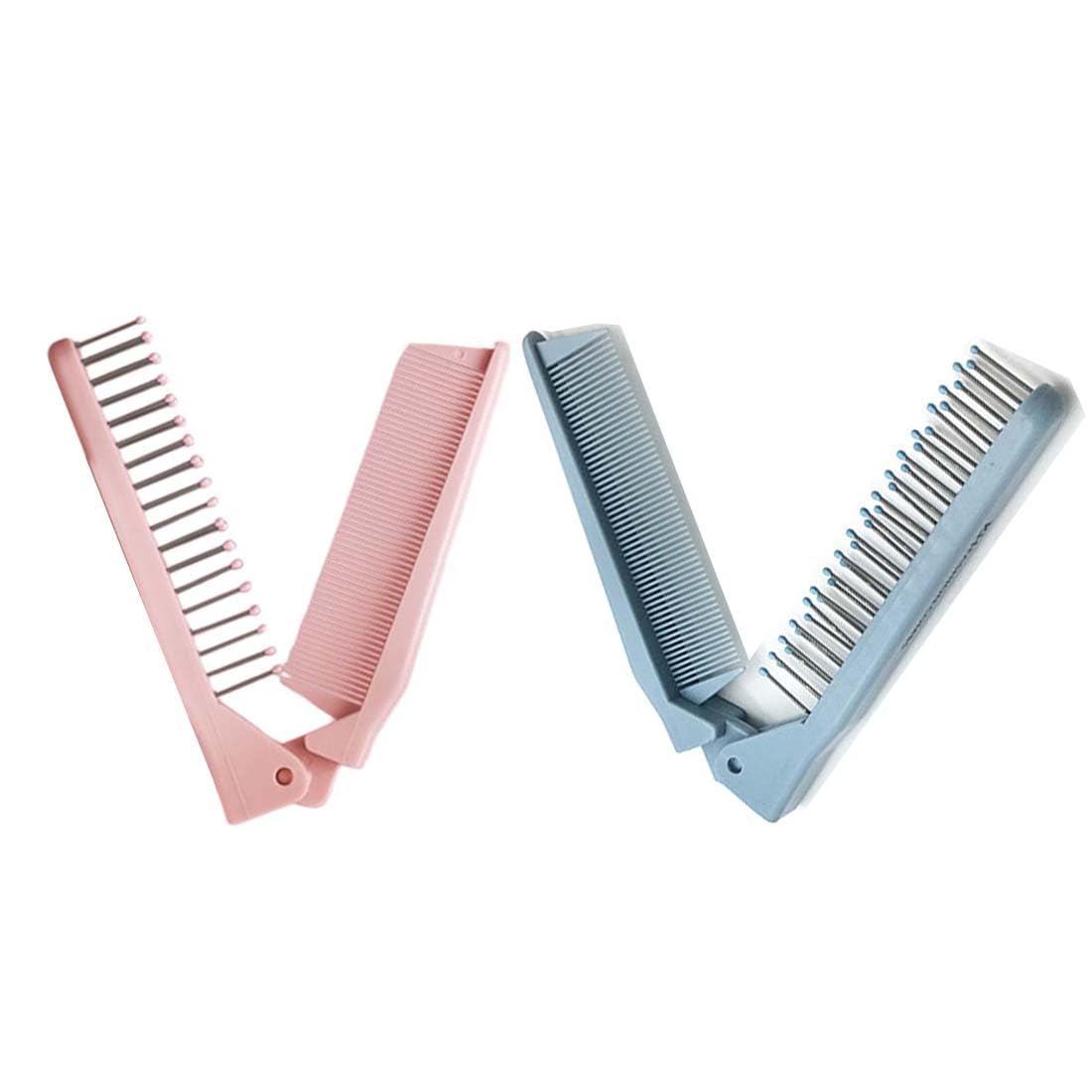 RY-EARL Peine plegable de 2 piezas, peine plegable para barba, peine plegable para niños, cepillo pequeño, mini cepillo, peine de bolsillo, cepillo pequeño plegable, cepillo de viaje (rosa azul)