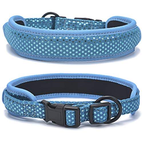 Extra Soft Neoprene Padded Dog Collar, Reflective Adjustable Nylon Pet Collars, Heavy Duty Adjustable Collar with Quick Release Buckle for Small Medium Large Dogs, 1.3