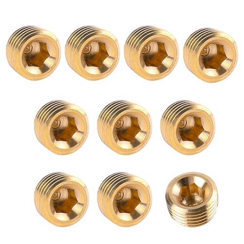 Brass 3/8 NPT Male Pipe Plug Fitting Set - 10 PCS Hex Counter Sunk Plugs for Pipe End Closure