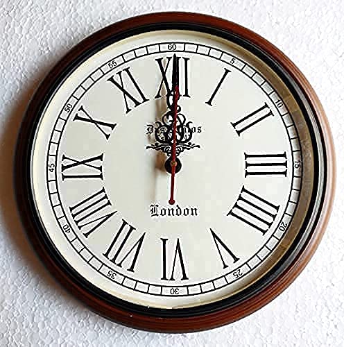Image of Wooden Wall Clock Antique Style Art Unique Decorative for Home & Office Decore Brown 12 inch