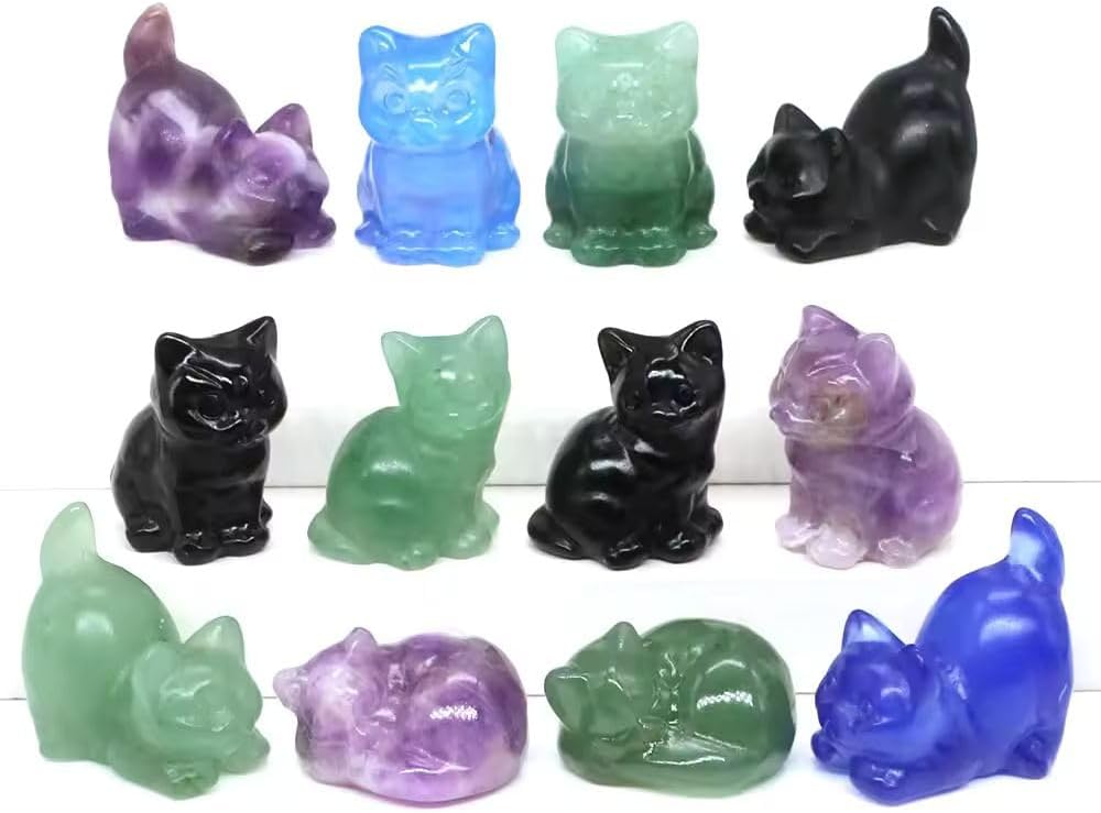 1.2'' Hand-Carved Natural Stone Cat Statue – Unique Feng Shui Décor for Home & Office