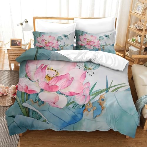 Fleur de lotus rose parure de lit housse de couette double ado - 3