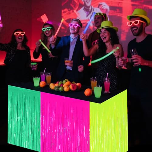 Glühen in der dunklen Party Supplies Fransen Tisch Rock, 2 Pack bunte fluoreszierende Tabelle Röcke Glow Luftschlangen für Neon Geburtstag Party Dekorationen