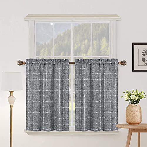 CAROMIO Farmhouse Kitchen Curtains 24 Inch Length Sets Short Boho Linen Small Window Curtains for Cafe Bathroom Basement (Dark Grey, 2 Panels)