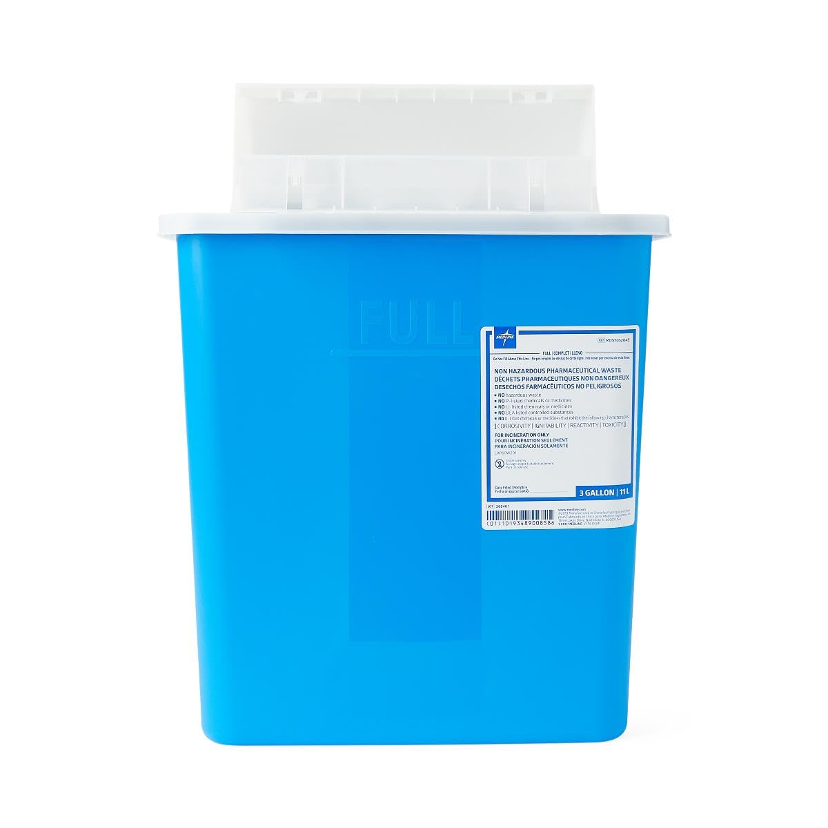 Pharmaceutical Waste Container with Flap Top, Blue, 3 gal.,10,Case,MDS705204B