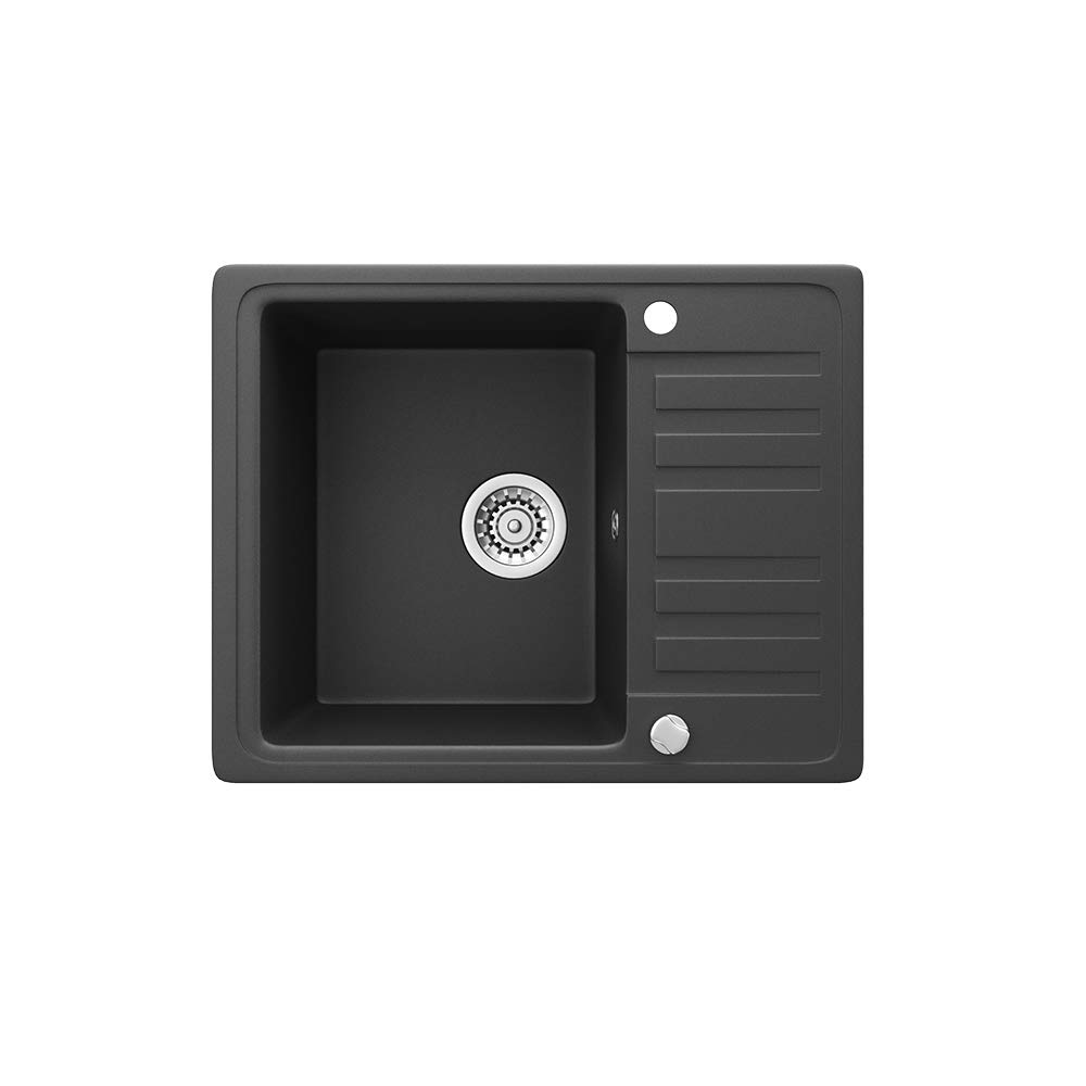 Bergström Évier, Noir, 57.5x46cm avec emplacement de séchage, convient aux meubles bas à partir de 60 cm, installation réversible