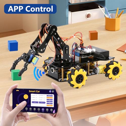 ACEBOTT 5DOF Smart Robot Arm Car Kit, 4WD Remote Control Car Compatible with Arduino/Python/Blockly Programming Project/STEM Education/Science Coding Kit for 12+ Teens and Adults Unique Gifts - Image 7