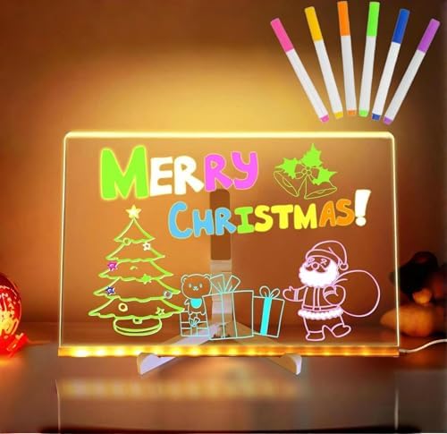 Led Note Board with Colors, 12” X 8” Acrylic Led Light Up Message Board, Acrylic Dry Erase Memo Arts Doodle Desktop Note Illuminated Wordpad Writing Board for Home Shop Christmas etc