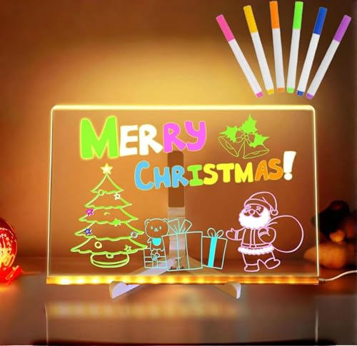 DEPHIE - Lavagna da disegno a LED con penna a 7 colori, 30 x 20 cm, lavagna luminosa con luce a LED, in acrilico cancellabile a secco, per appunti e appunti da scrivania, idea regalo per bambini,