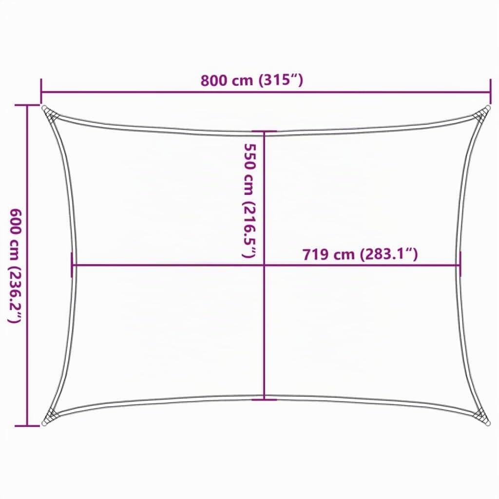 vidaXL Vela Parasole 160 g/m² Rettangolare Sabbia 6x8 m in HDPE, vela ombreggiante, ombra da patio, tettoia ombreggiante, vela da giardino, tettoia