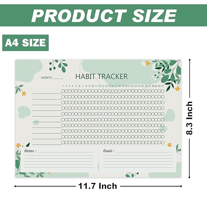 Snapwrap Monthly Habit Tracker (A4 Size,12 Sheets) Undated Planner Sheets With Goals For Self Improvement (Design 1) 2