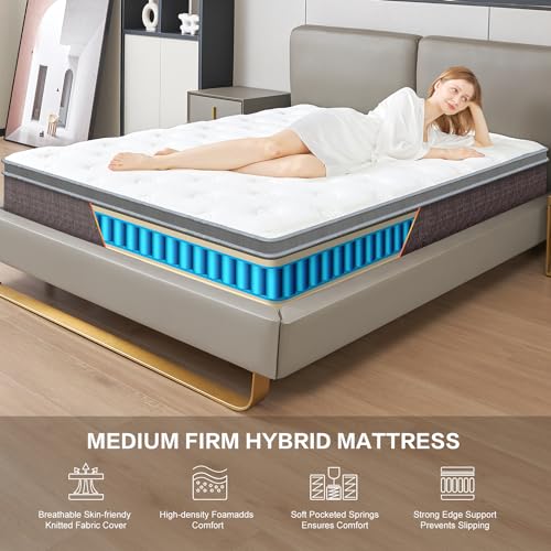 12 Inch Dark Grey Queen Spring Mattress,Medium Firm with Gel Memory Foam,Individually Pocketed Coil,Fiberglass-Free Fire Retardant CertiPUR-US Certified,80"*60"*12"