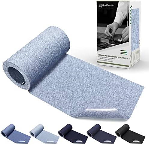KING MOUNTAIN Iron-on Repair Patch,3"x60"100% Cotton Denim Iron-on Repair Patch, Jeans and Clothing Repair and Decoration Kit (Light Blue)