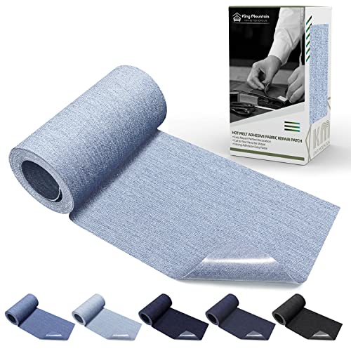 Image of KING MOUNTAIN Iron-on Repair Patch,3 inchx60 inch100% Cotton Denim Iron-on Repair Patch, Jeans and Clothing Repair and Decoration Kit (Light Blue)