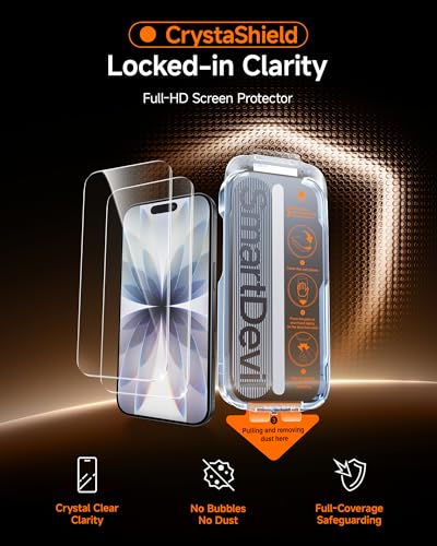 Image of SMARTDEVIL 2 Pack for iPhone 17 Screen Protector, 9H Hardness Military Grade Shatterproof, HD Clear Tempered Glass with Auto Dust-Elimination, Bubble Free, Easy Installation, Case Friendly
