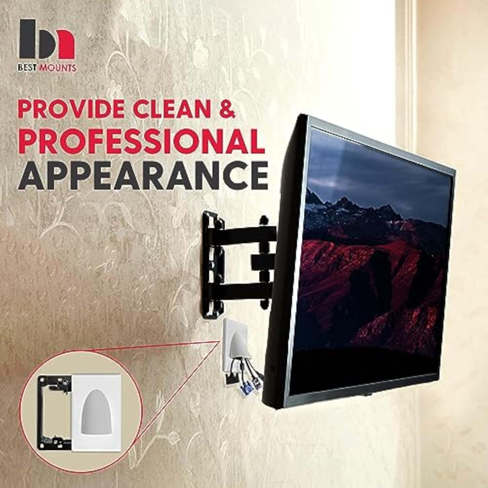BestMounts In Wall Cable Management 1-Gang Low Voltage Cable Plate