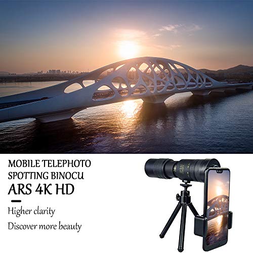Fdrirect Lente de câmera de celular, telescópio monocular 4K Super Telephoto Zoom com tripé e clipe,