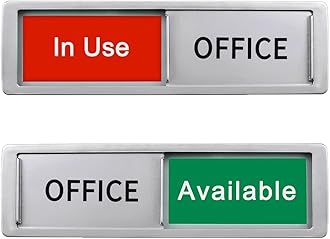Office In Use/Available Magnetic Door Sign - 7"x2" Privacy Slider, Non-Scratch Status Indicator for Conference Rooms, Home Offices, Restrooms - Silver