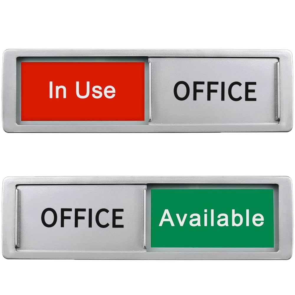 Office In Use/Available Magnetic Door Sign - 7"x2" Privacy Slider, Non-Scratch Status Indicator for Conference Rooms, Home Offices, Restrooms - Silver