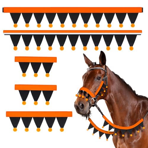 Abbylike Halloween Horse Felt Halter and Rein Covers Sets: 2 Pcs Halloween Halter and Rein Covers 1pcs Nose Pad 2 Pcs Cheek Pads Horse Bridles and Reins Cover