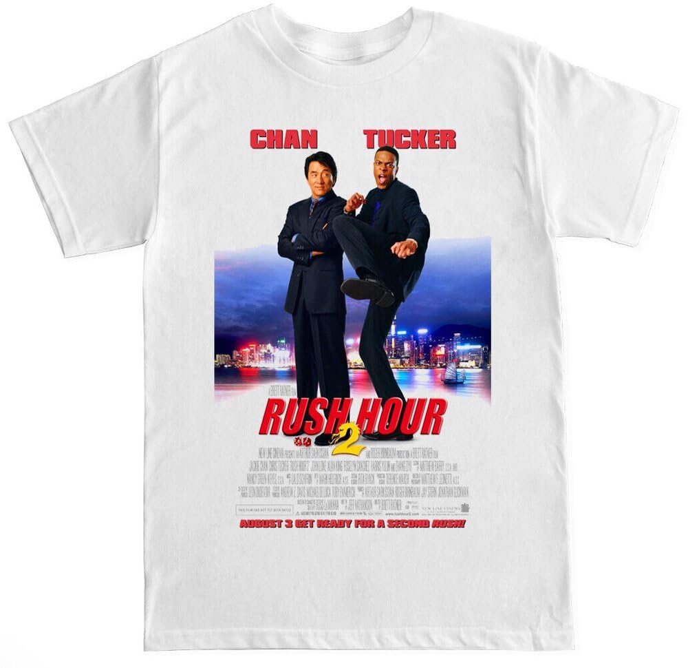 Tanuvjxk Men's White Rush Hour 2 Cover Jackie Chan Tucker 1990S Movie Funny Humor Retro Film T Shirt Medium