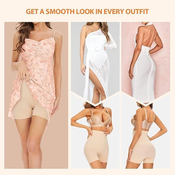 Image of BABO & BABY Shapewear for Women Seamless Shorts, High Waist Tummy Control Body Shaper, Slimming Thigh Shaper, Invisible Under Dress, Breathable Comfortable Fit (Skin)