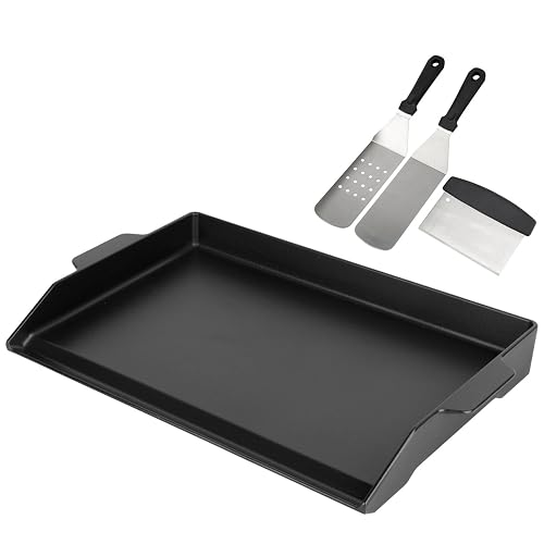 BBQ Future Universal Cast Iron Griddle for Gas Grill with Spatula Set, 23' x 16' Pre-Seasoned Nonstick Griddle Insert La