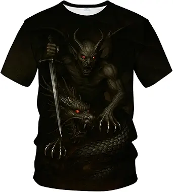 Blissboy Funny Dragon Graphic T-Shirt Novelty Short Sleeve Crewneck Shirt