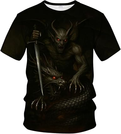 Blissboy Funny Dragon Graphic T-Shirt Novelty Short Sleeve Crewneck Shirt