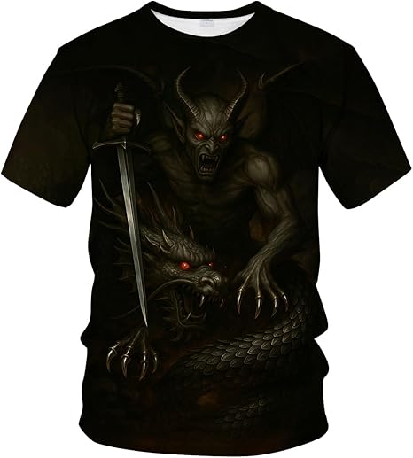 Blissboy Funny Dragon Graphic T-Shirt Novelty Short Sleeve Crewneck Shirt