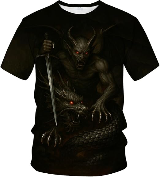 Blissboy Funny Dragon Graphic T-Shirt Novelty Short Sleeve Crewneck Shirt