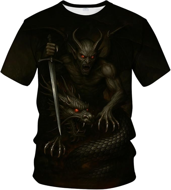 Blissboy Funny Dragon Graphic T-Shirt Novelty Short Sleeve Crewneck Shirt